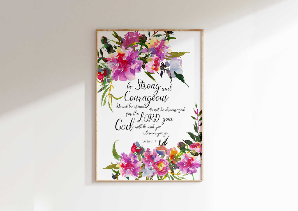Inspirational wall art with flowers, Encouraging home decor gift, Bible verse art for bedroom, Faith-inspired wall decor