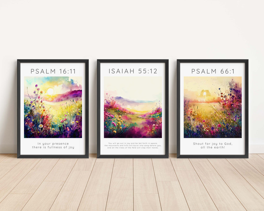Bible Verse peace and joy inspired wall prints, Joyful living room Christian scripture prints, Bible verse triptych