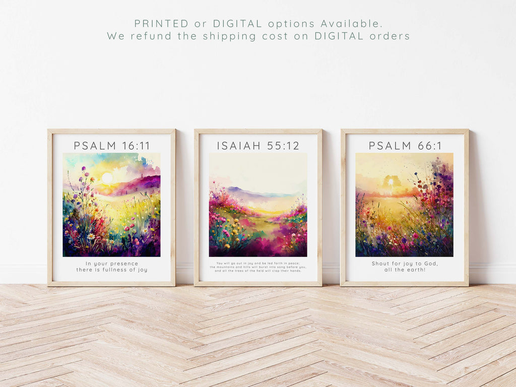 Meaningful wedding gift: Bible verse triptych, Tranquil ambiance with nature-themed scripture art, Bible verse decor