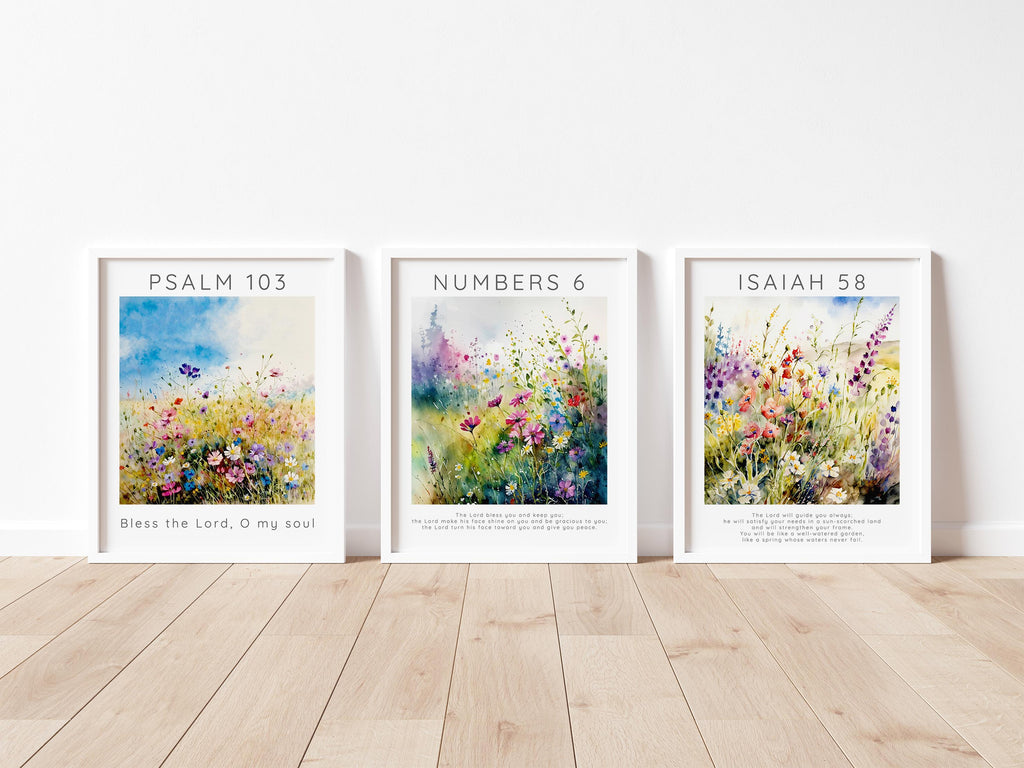 Spiritual Wisdom in Meadow Florals, Serene Meadow Verse Wall Art, Bible Verses with Floral Elegance