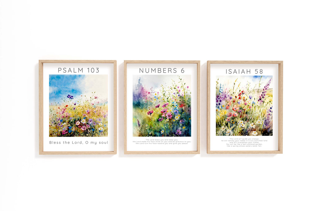 Faithful Inspiration in Meadow Design, Meadow Blossoms Scripture Trio, Tranquil Meadow Scriptures Art Set