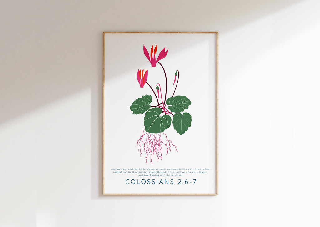 Colossians 2:6-7 Floral Print, Bible verse art with "Just as you received Christ Jesus as Lord," spiritual decor